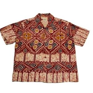 Hawaii Resort Shops Vintage Hawaiian Shirt 1960s XL Button Up Surf Tribal Batik